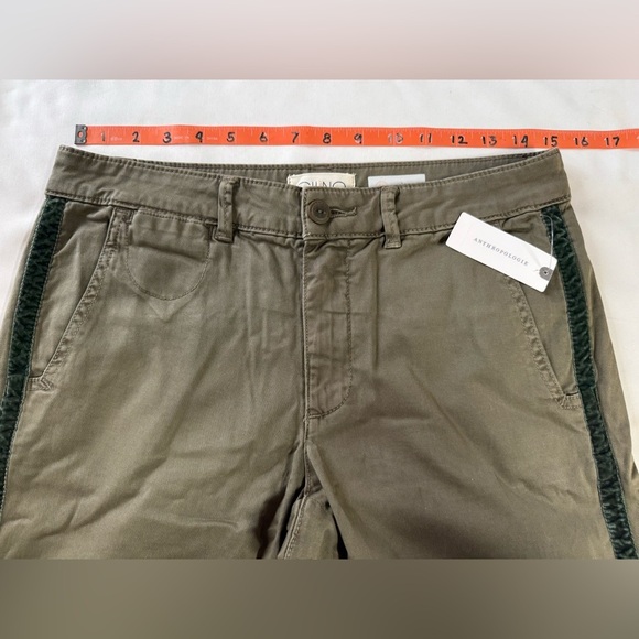 ANTHROPOLOGIE Olive Green w Black velvet stripe straight leg chinos size 28 - Picture 13 of 14